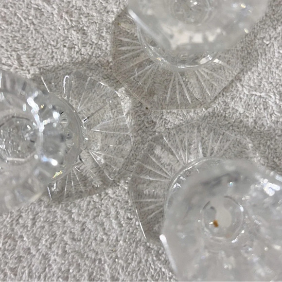 Vintage Clear Lead  Crystal whirling Star Pinwheel Candlestick Holders X3 - Picture 7 of 12